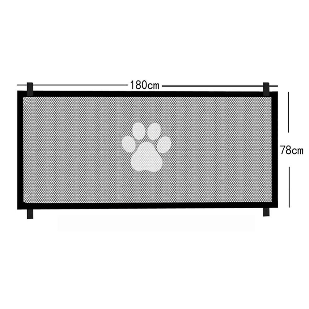 Indoor and Outdoor Dog Safety Gate with 4 Hook Attachments - Mesh Pet Enclosure for Secure Pet Containment