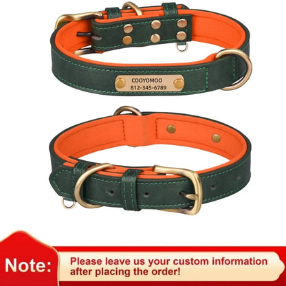 Customized Leather ID Nameplate Dog Collar Adjustable Soft Padded Dogs Collars Free Engraving Name for Small Medium Large Dogs