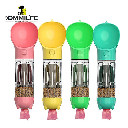 KOMMILIFE 3-in-1 Leak-Proof Portable Pet Water Bottle and Food Feeder with Poop Dispenser