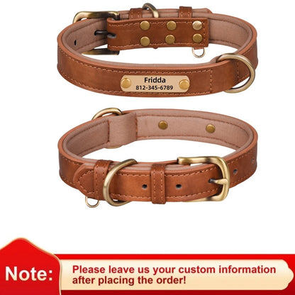 Customized Leather ID Nameplate Dog Collar Adjustable Soft Padded Dogs Collars Free Engraving Name for Small Medium Large Dogs