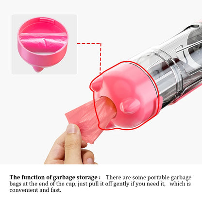 KOMMILIFE 3-in-1 Leak-Proof Portable Pet Water Bottle and Food Feeder with Poop Dispenser
