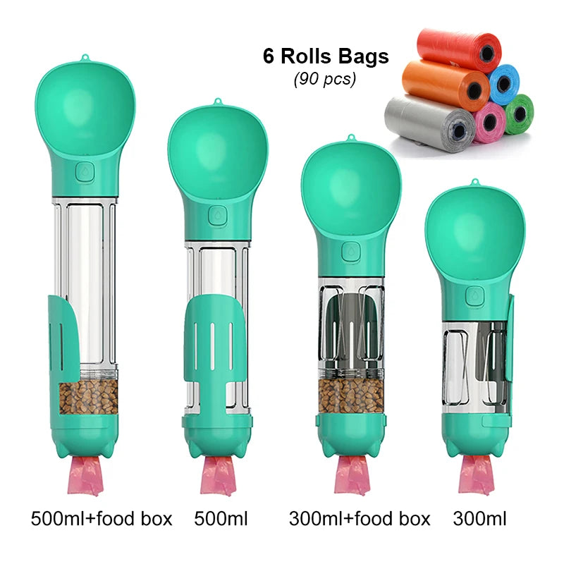 KOMMILIFE 3-in-1 Leak-Proof Portable Pet Water Bottle and Food Feeder with Poop Dispenser
