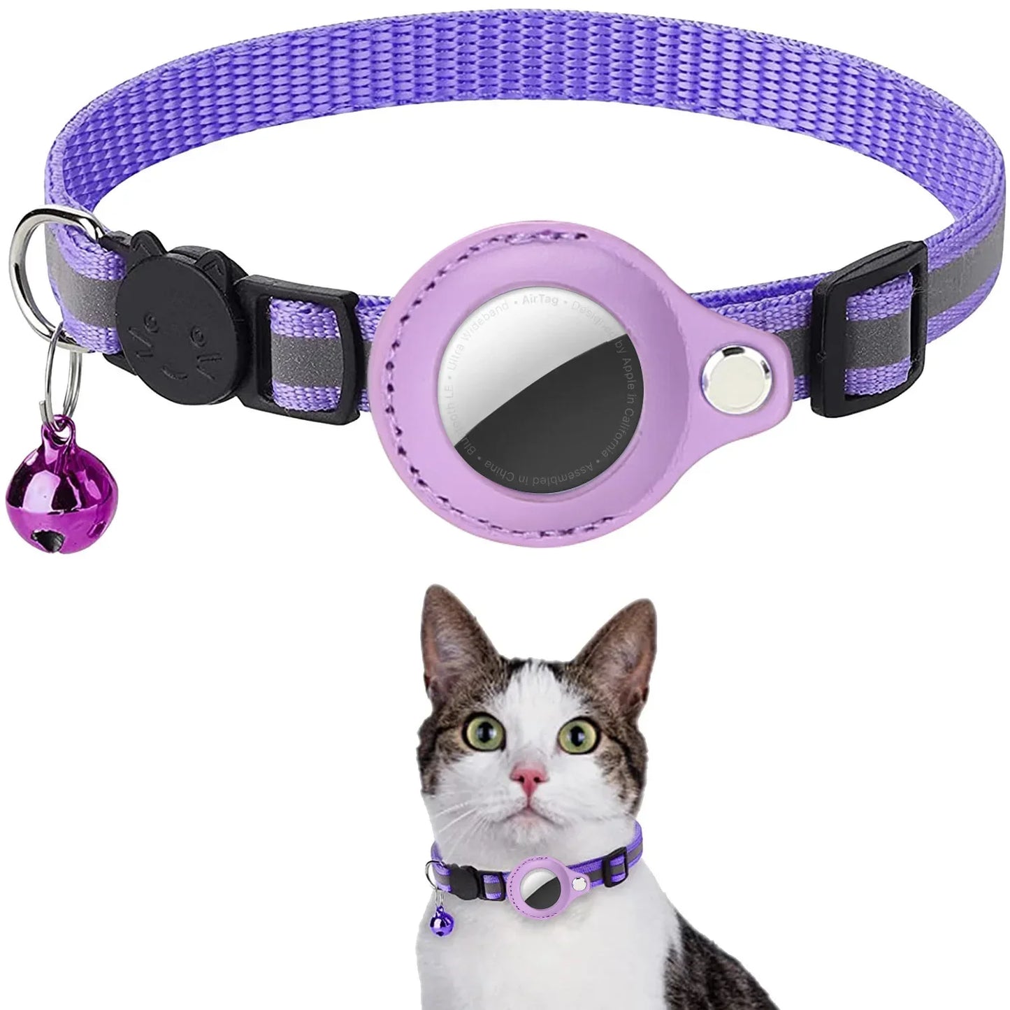 Adjustable Waterproof Reflective Cat Collar with Detachable AirTag Holder for Enhanced Safety and Anti-Loss Protection