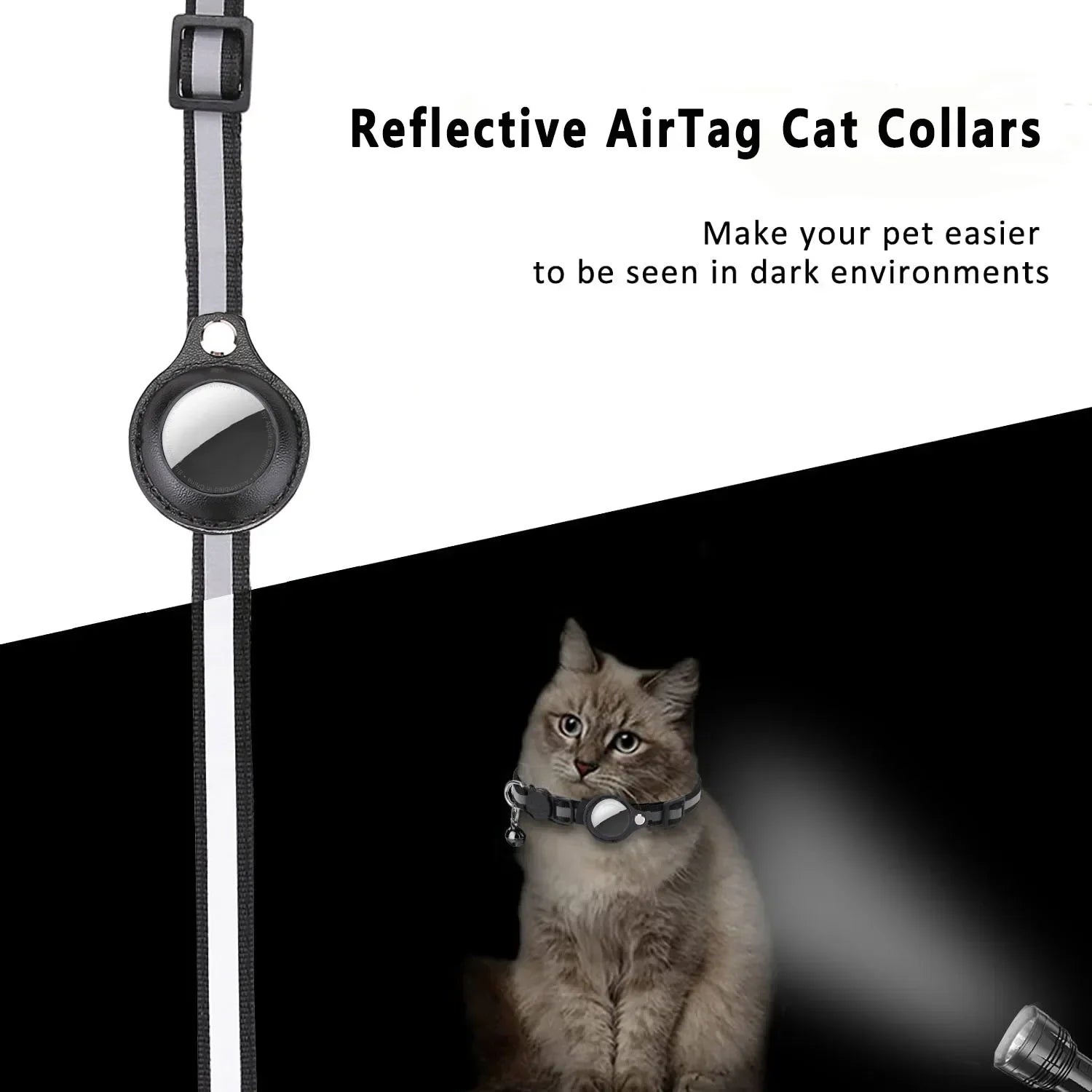 Adjustable Waterproof Reflective Cat Collar with Detachable AirTag Holder for Enhanced Safety and Anti-Loss Protection