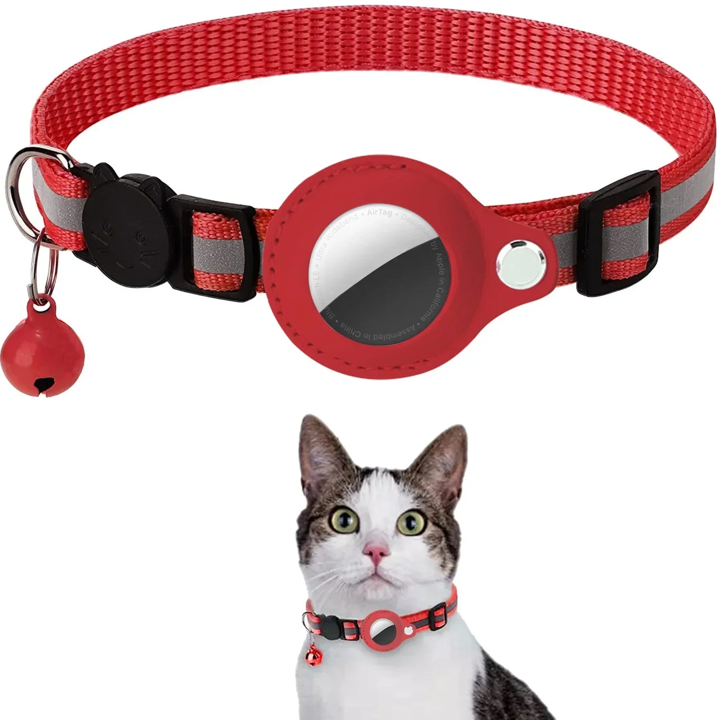 Adjustable Waterproof Reflective Cat Collar with Detachable AirTag Holder for Enhanced Safety and Anti-Loss Protection
