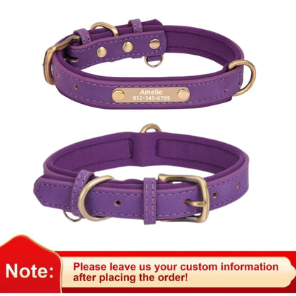 Customized Leather ID Nameplate Dog Collar Adjustable Soft Padded Dogs Collars Free Engraving Name for Small Medium Large Dogs