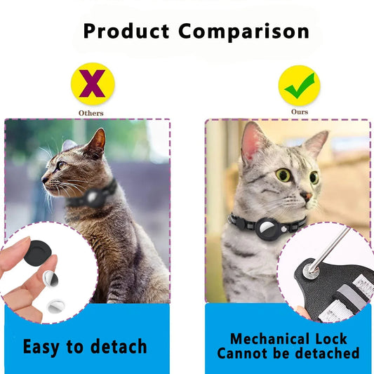 Adjustable Waterproof Reflective Cat Collar with Detachable AirTag Holder for Enhanced Safety and Anti-Loss Protection