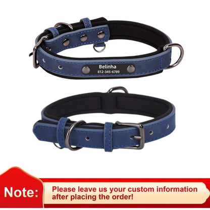 Customized Leather ID Nameplate Dog Collar Adjustable Soft Padded Dogs Collars Free Engraving Name for Small Medium Large Dogs