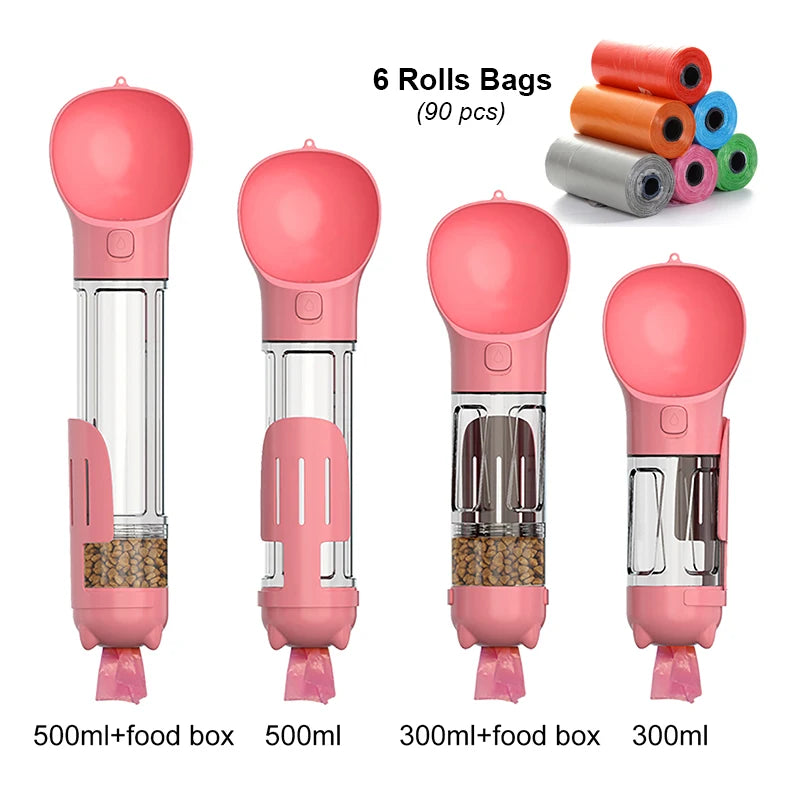 KOMMILIFE 3-in-1 Leak-Proof Portable Pet Water Bottle and Food Feeder with Poop Dispenser