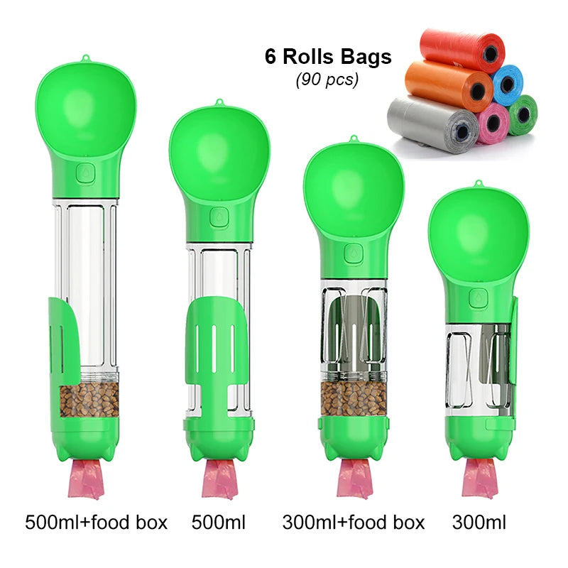 KOMMILIFE 3-in-1 Leak-Proof Portable Pet Water Bottle and Food Feeder with Poop Dispenser