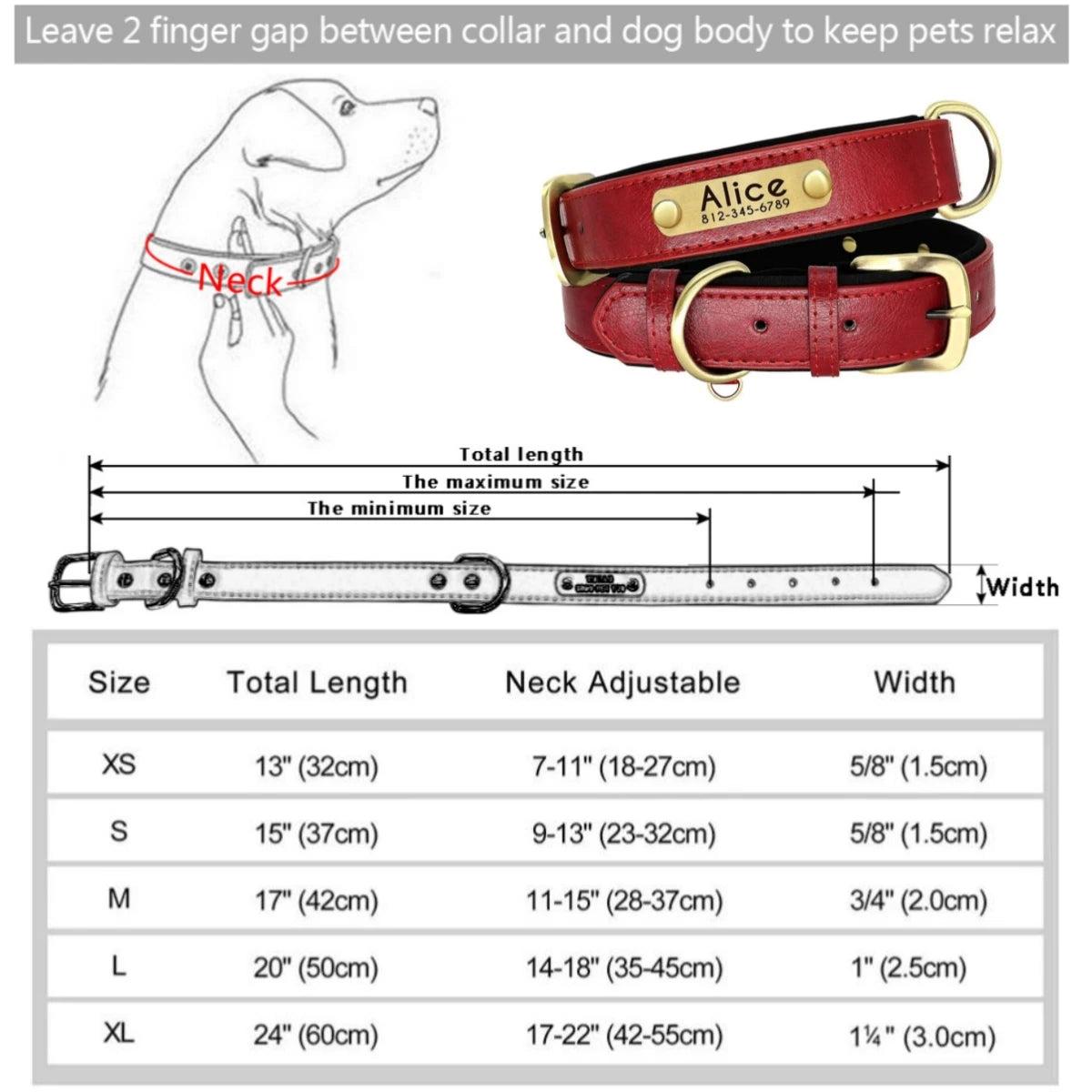 Customized Leather ID Nameplate Dog Collar Adjustable Soft Padded Dogs Collars Free Engraving Name for Small Medium Large Dogs