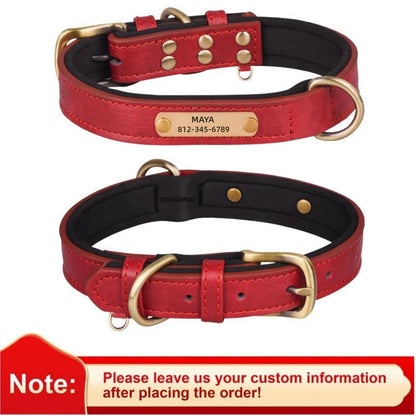 Customized Leather ID Nameplate Dog Collar Adjustable Soft Padded Dogs Collars Free Engraving Name for Small Medium Large Dogs
