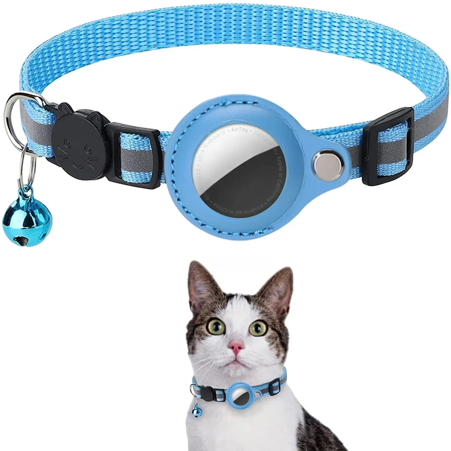Adjustable Waterproof Reflective Cat Collar with Detachable AirTag Holder for Enhanced Safety and Anti-Loss Protection