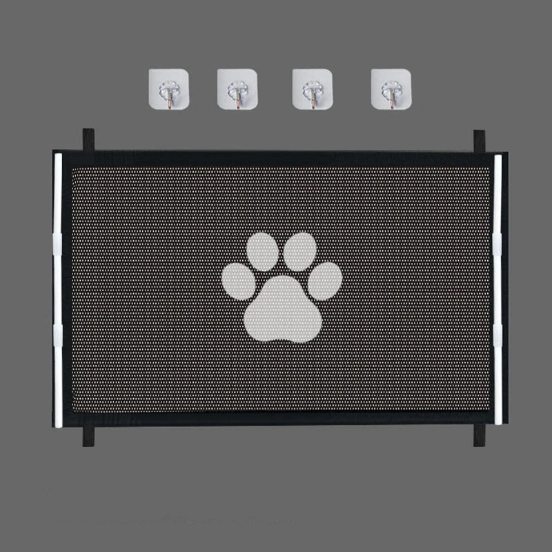 Indoor and Outdoor Dog Safety Gate with 4 Hook Attachments - Mesh Pet Enclosure for Secure Pet Containment