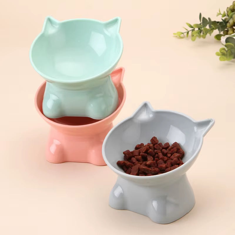 Elegant Tilted Cat Bowl with High Legs - Black Cat Food and Water Bowl, Suitable for Cats and Small Dogs