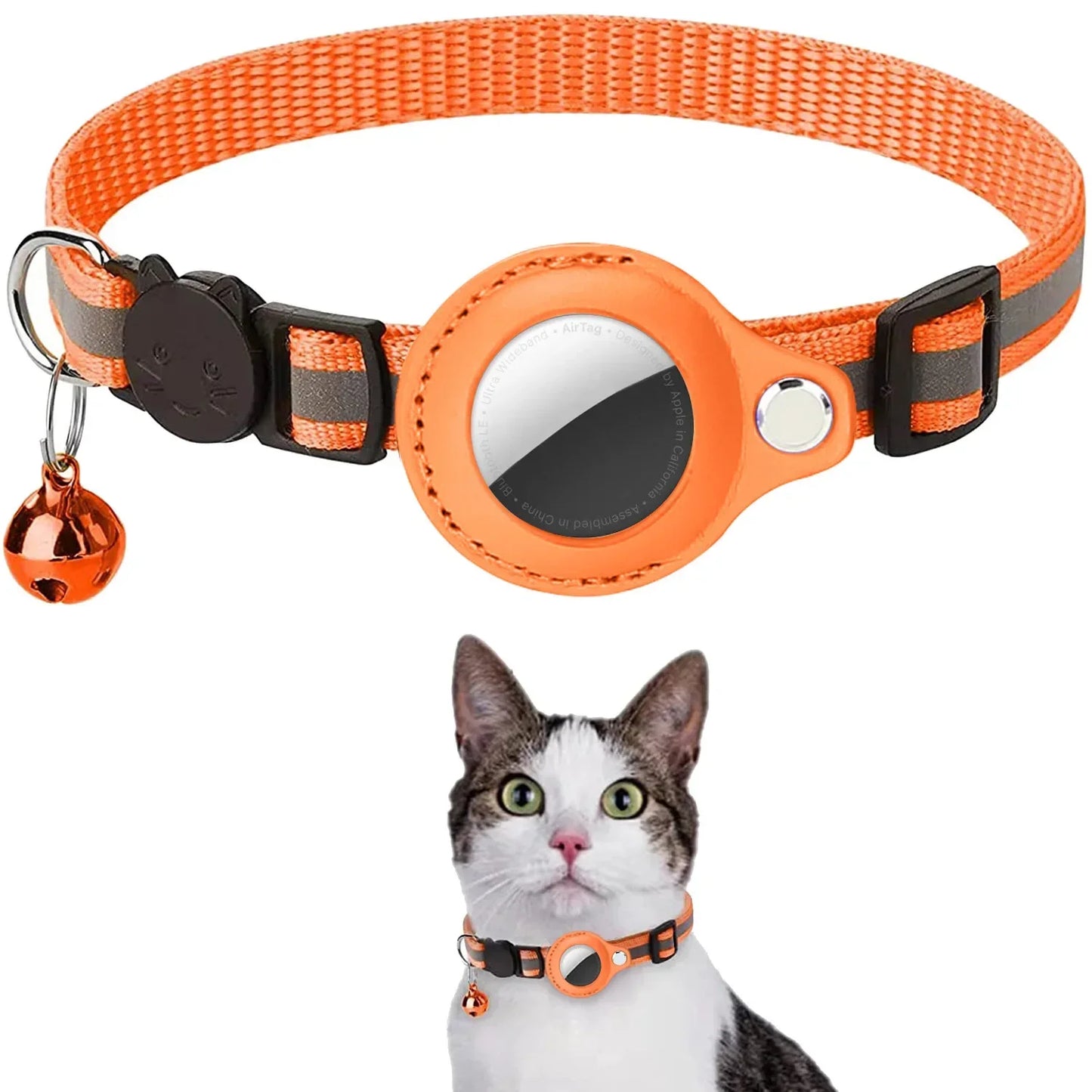 Adjustable Waterproof Reflective Cat Collar with Detachable AirTag Holder for Enhanced Safety and Anti-Loss Protection