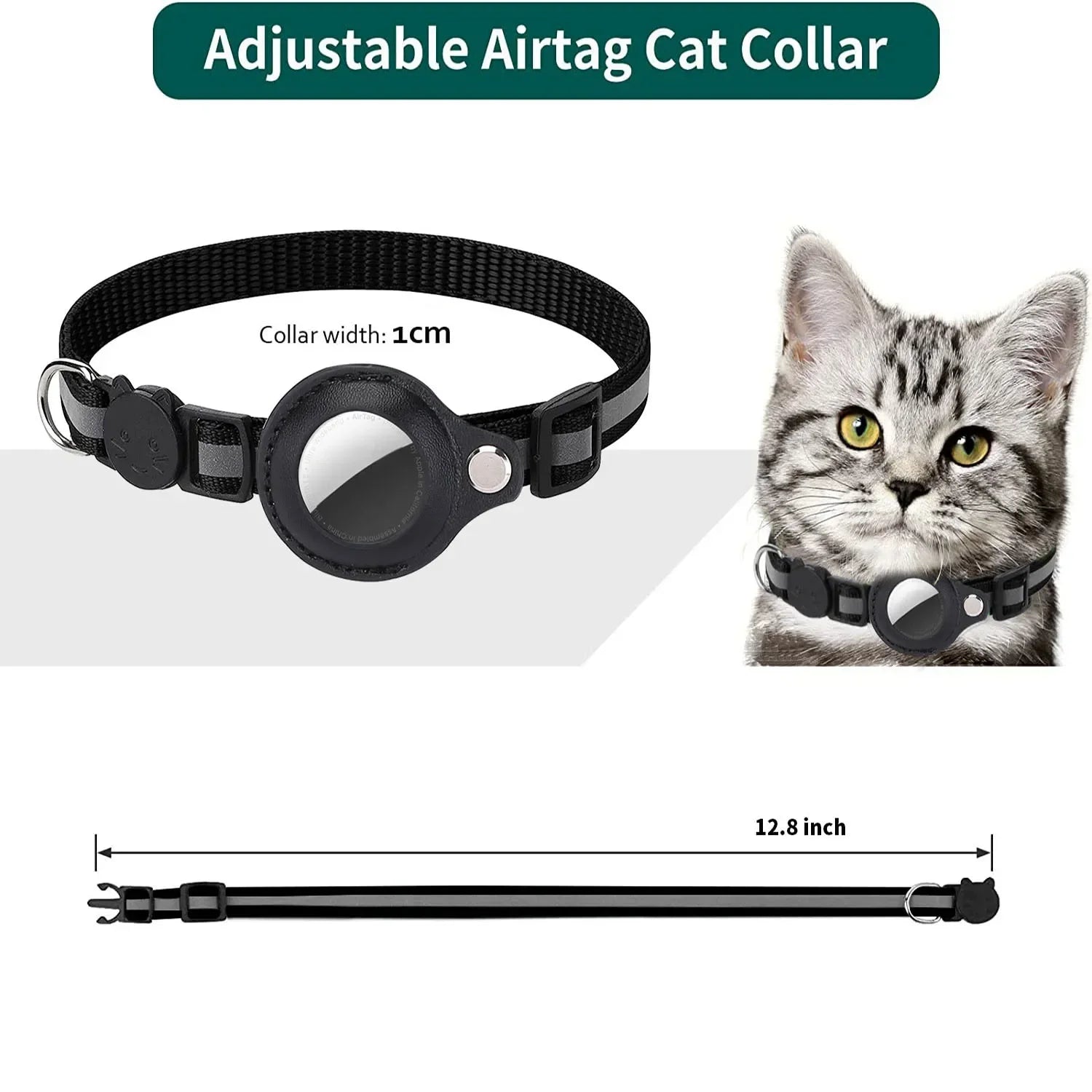 Adjustable Waterproof Reflective Cat Collar with Detachable AirTag Holder for Enhanced Safety and Anti-Loss Protection