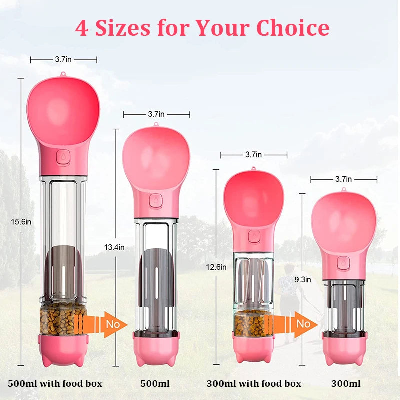 KOMMILIFE 3-in-1 Leak-Proof Portable Pet Water Bottle and Food Feeder with Poop Dispenser