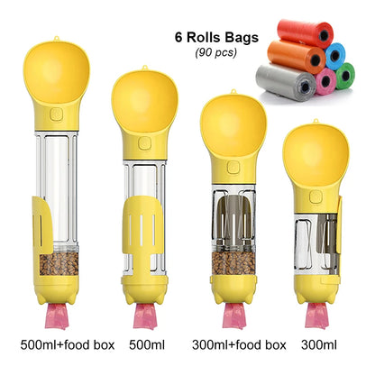KOMMILIFE 3-in-1 Leak-Proof Portable Pet Water Bottle and Food Feeder with Poop Dispenser