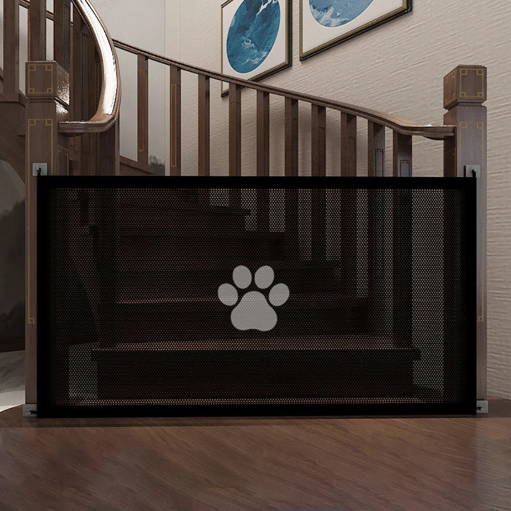 Indoor and Outdoor Dog Safety Gate with 4 Hook Attachments - Mesh Pet Enclosure for Secure Pet Containment