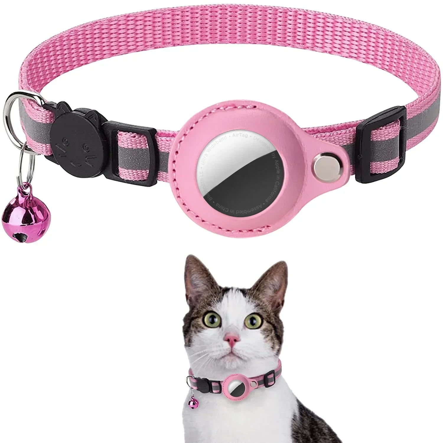 Adjustable Waterproof Reflective Cat Collar with Detachable AirTag Holder for Enhanced Safety and Anti-Loss Protection