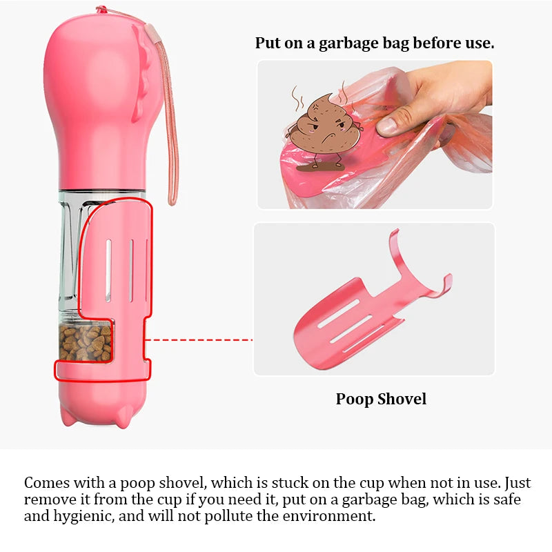 KOMMILIFE 3-in-1 Leak-Proof Portable Pet Water Bottle and Food Feeder with Poop Dispenser